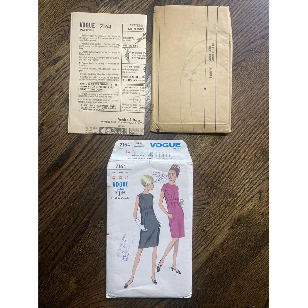 VTG 60s Vogue Retro Pattern One Piece Dress #7164 Sz 12 Bust 32 Hip 34 UNCUT FF
